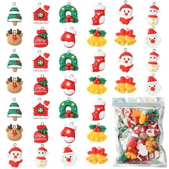 Jewelry - 2417 48pcs Christmas Resin Charms, 13 Styles Mixed Color Christmas Bell